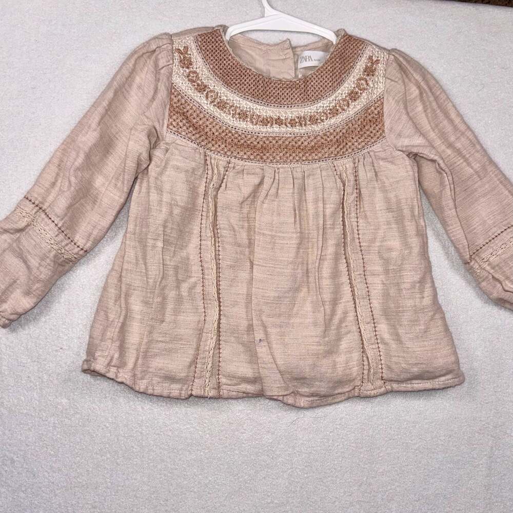 Sz 2-3 Zara Baby Embroidered Smocked Yoke Blouse Top - Picture 2 of 11